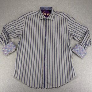 Robert Graham Shirt Mens XL Multicolor Long Sleeve Cuff Geometric Silk Floral‎